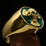 Excellent crafted Men's green Radioactive Skull Ring - Solid Brass - BikeRing4u