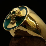 Excellent crafted Men's green Radioactive Skull Ring - Solid Brass - BikeRing4u