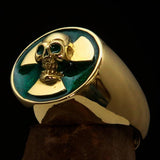 Excellent crafted Men's green Radioactive Skull Ring - Solid Brass - BikeRing4u