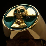 Excellent crafted Men's green Radioactive Skull Ring - Solid Brass - BikeRing4u
