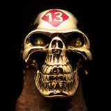 Excellent crafted Men's Biker Skull Ring Red Diamond Lucky 13 - Solid Brass - BikeRing4u