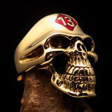 Excellent crafted Men's Biker Skull Ring Red Diamond Lucky 13 - Solid Brass - BikeRing4u