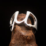 Men's Greek lower case Letter Initial Ring Mu - Sterling Silver - BikeRing4u