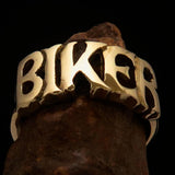 Excellent crafted One Word BIKER Ring - solid Brass - BikeRing4u