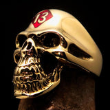 Excellent crafted Men's Biker Skull Ring Red Diamond Lucky 13 - Solid Brass - BikeRing4u