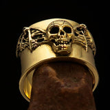 Excellent crafted winged Bat Skull Ring - antiqued Brass - BikeRing4u