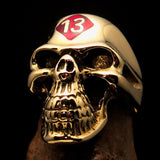Excellent crafted Men's Biker Skull Ring Red Diamond Lucky 13 - Solid Brass - BikeRing4u
