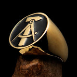 Perfectly crafted Men's GDR Socialist Ring Hammer Compasses Black - Solid Brass - BikeRing4u