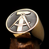 Perfectly crafted Men's GDR Socialist Ring Hammer Compasses Black - Solid Brass - BikeRing4u