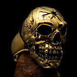 Excellent crafted Men's antiqued Head Shot Skull Ring - solid Brass - BikeRing4u