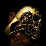 Excellent crafted Men's antiqued Head Shot Skull Ring - solid Brass - BikeRing4u