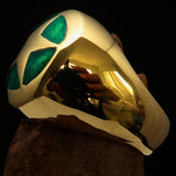 Excellent crafted Men's US Marshall Ring green Star - Solid Brass - BikeRing4u