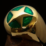 Excellent crafted Men's US Marshall Ring green Star - Solid Brass - BikeRing4u
