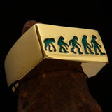 Excellent crafted rectangle shaped green Human Evolution Ring - solid Brass - BikeRing4u