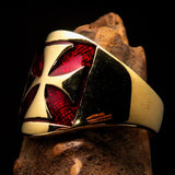 Excellent crafted Men's red Iron Cross Biker Ring - Solid Brass - BikeRing4u