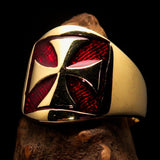 Excellent crafted Men's red Iron Cross Biker Ring - Solid Brass - BikeRing4u