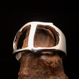 Men's Greek lower case Letter Initial Ring Tau - Sterling Silver - BikeRing4u