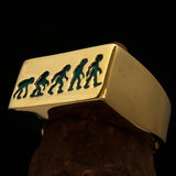 Excellent crafted rectangle shaped green Human Evolution Ring - solid Brass - BikeRing4u