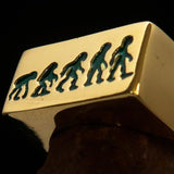 Excellent crafted rectangle shaped green Human Evolution Ring - solid Brass - BikeRing4u