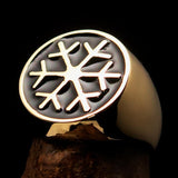 Excellent crafted Men's Winter Ring Black Snowflake - solid Brass - BikeRing4u