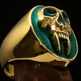Excellent crafted oval Men's green Vampire Skull Ring - solid Brass - BikeRing4u
