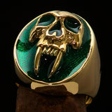 Excellent crafted oval Men's green Vampire Skull Ring - solid Brass - BikeRing4u