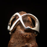 Men's Greek lower case Letter Initial Ring Chi - Sterling Silver - BikeRing4u