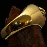 Excellent crafted domed Men's green Hexagram Skull Ring - solid Brass - BikeRing4u