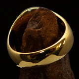 Excellent crafted domed Men's green Hexagram Skull Ring - solid Brass - BikeRing4u