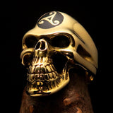 Excellent crafted Men's Celtic Triskelia Black Triad Skull Ring - solid Brass - BikeRing4u