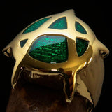 Excellent crafted Men's green Anarchy Symbol Ring - Solid Brass - BikeRing4u