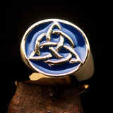 Nicely crafted Men's Triquetra Ring Celtic Triskelion Knot Blue - Solid Brass - BikeRing4u