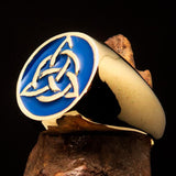 Nicely crafted Men's Triquetra Ring Celtic Triskelion Knot Blue - Solid Brass - BikeRing4u