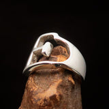 Men's Greek upper case Capital Letter Initial Ring Epsilon - Sterling Silver - BikeRing4u