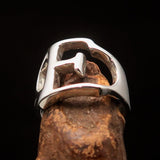 Men's Greek upper case Capital Letter Initial Ring Epsilon - Sterling Silver - BikeRing4u