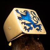 Perfectly crafted Men's Rampant Lion Ring Blue - Solid Brass - BikeRing4u