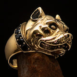 Excellent crafted Men's Pitbull Ring with red Garnet Collar - solid Brass - BikeRing4u