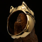 Excellent crafted Men's Pitbull Ring with red Garnet Collar - solid Brass - BikeRing4u