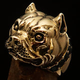 Excellent crafted Men's Pitbull Ring with red Garnet Collar - solid Brass - BikeRing4u