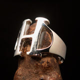 Men's Greek upper case Capital Letter Initial Ring Eta - Sterling Silver - BikeRing4u