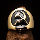 Excellent crafted Men's Black Hammer and Sickle Crest Ring - Solid Brass - BikeRing4u