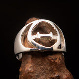 Men's Greek upper case Capital Letter Initial Ring Theta - Sterling Silver - BikeRing4u