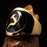 Excellent crafted Men's Black Hammer and Sickle Crest Ring - Solid Brass - BikeRing4u