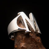 Men's Greek upper case Capital Letter Initial Ring Mu - Sterling Silver - BikeRing4u