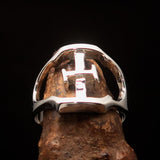 Men's Greek upper case Capital Letter Initial Ring Xi - Sterling Silver - BikeRing4u