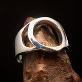 Men's Greek upper case Capital Letter Initial Ring Omicron - Sterling Silver - BikeRing4u