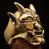 Excellent crafted Men's horned Devil Ring - Antiqued Brass - BikeRing4u