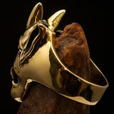 Excellent crafted Men's horned Devil Ring - Antiqued Brass - BikeRing4u