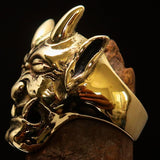 Excellent crafted Men's horned Devil Ring - Antiqued Brass - BikeRing4u