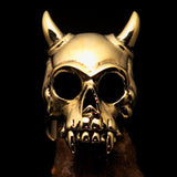 Excellent crafted Men's Biker Ring horned Devil Skull - Solid brass - BikeRing4u